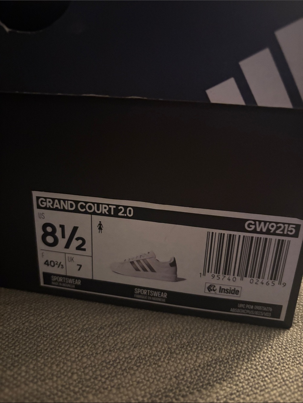 adidas Women’s White Sneakers Grand Court 2.0 with Accents 8.5 New - Picture 5 of 5